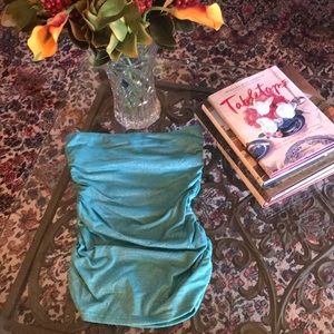 Turquoise/silver shimmer strapless  top!